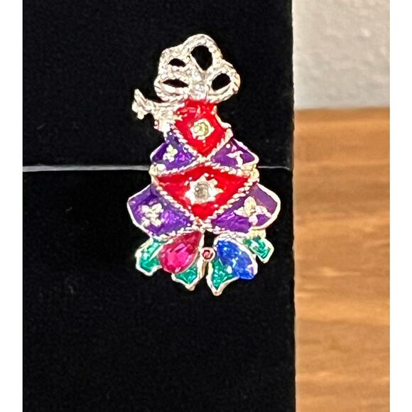 Christopher Radko Christmas Tree Earrings Enamel Holiday Jewelry Signed - Picture 3 of 6